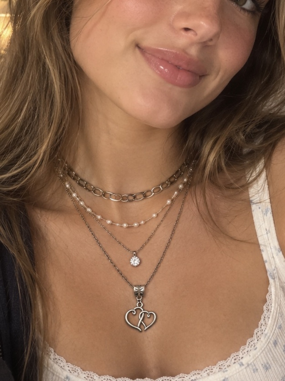 Silver Double Heart Dangle Charm Pendant